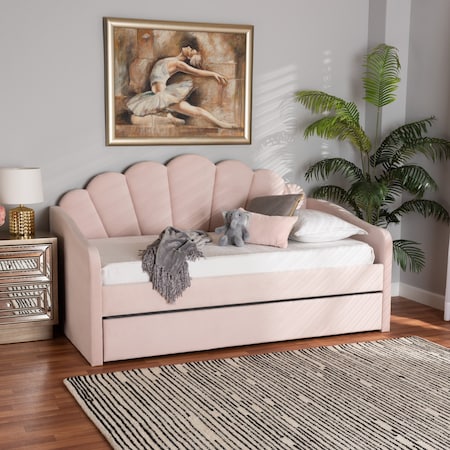Baxton Studio Timila Modern and Contemporary Light Pink Velvet Fabric Upholstered Full Size Daybed with Trundle 213-11549-ZORO